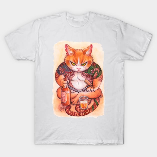 Grumpy Yakuza Cat (Nekomata Series) T-Shirt by J.Giner Illustration